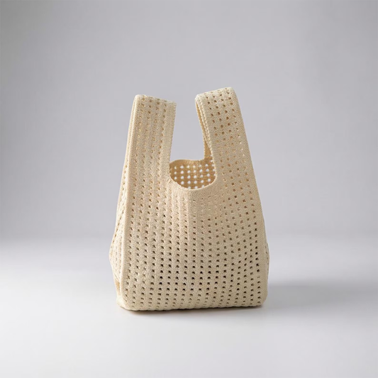 Beige Minimalist Knit Tote Bag Soft Crochet Style Summer Casual Handbag