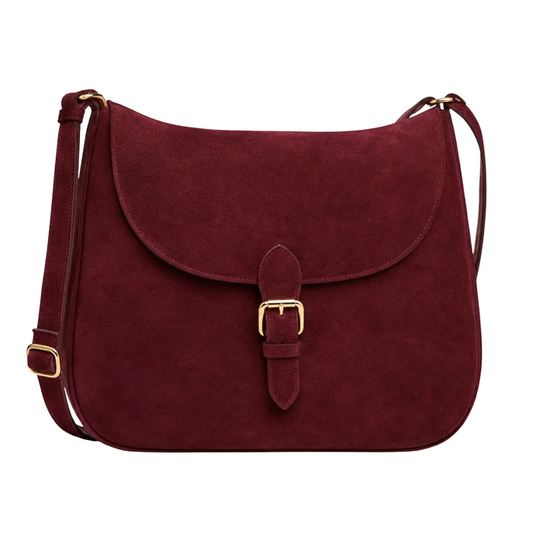 Wine Suede Large Crossbody Bag With Adjustable Strap