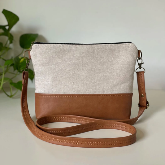 Vegan Leather Linen Blend Small Crossbody Purse With Adjustable Strap