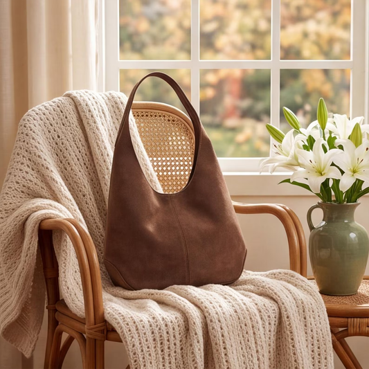 French Vintage Faux Suede Hobo Shoulder Bag With Matching Inner Pouch